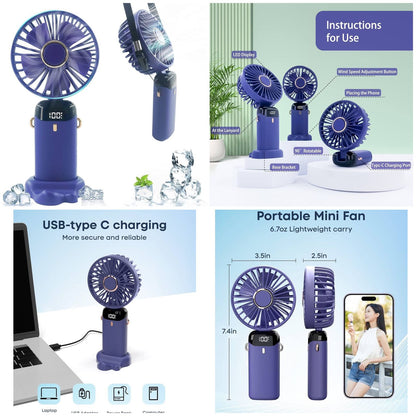 Digital Display Portable Mini Fan 5-in-1 USB-C Rechargeable